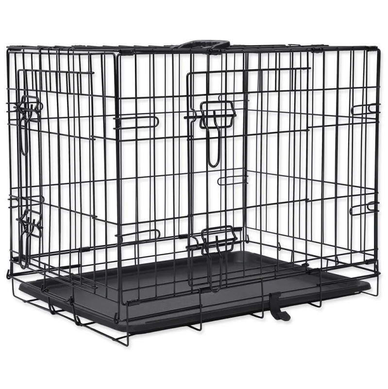 Dog Fantasy Klatka dla psa 2-drzwiowa czarna Metalowa Kennel L 91x56x63cm