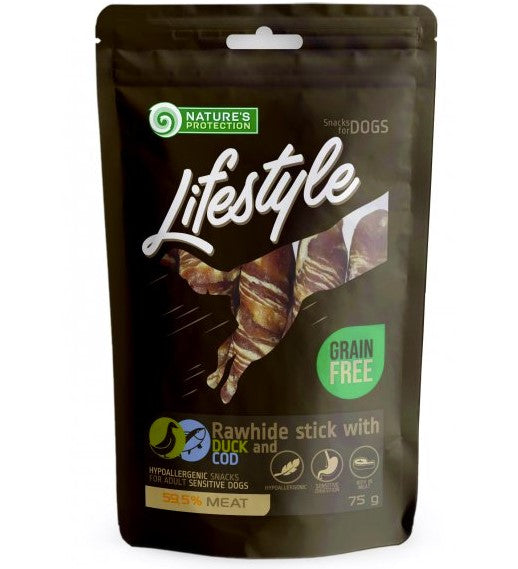 NP Lifestyle Pałeczki z surowej bydlęcej skóry z kaczką i dorszem 75g
